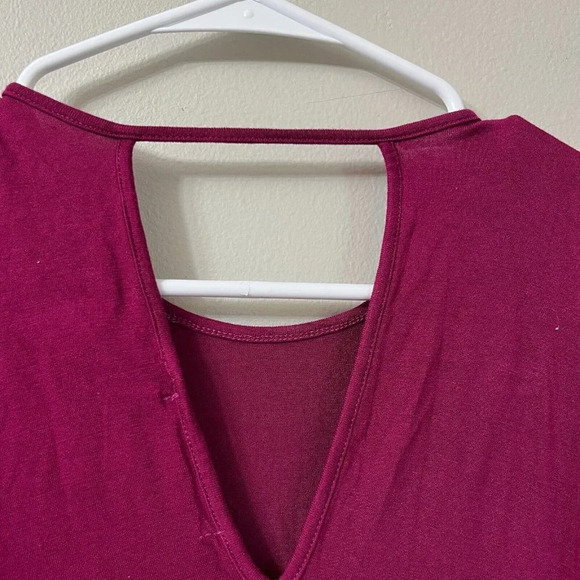 Three Dots Womens Maroon Dress Solid Elegant V Neck Ruffle Sleeve Trim Size S - Picture 5 of 7